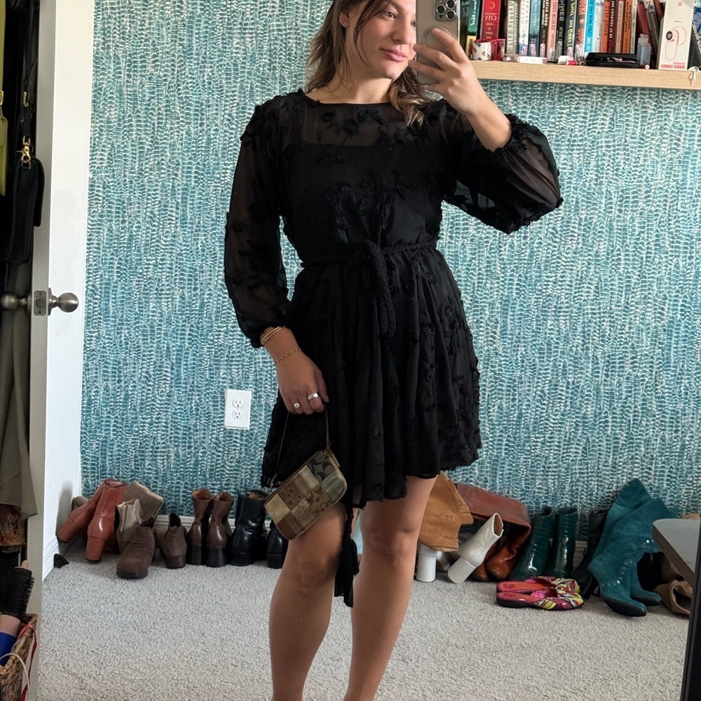 Mare Mare Anthropologie Amal Textured Black mini dress size small